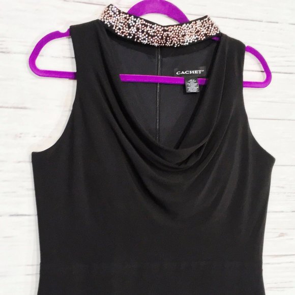 Cachet ~ Sleeveless Beaded Halter Cocktail Dress - Picture 5 of 13